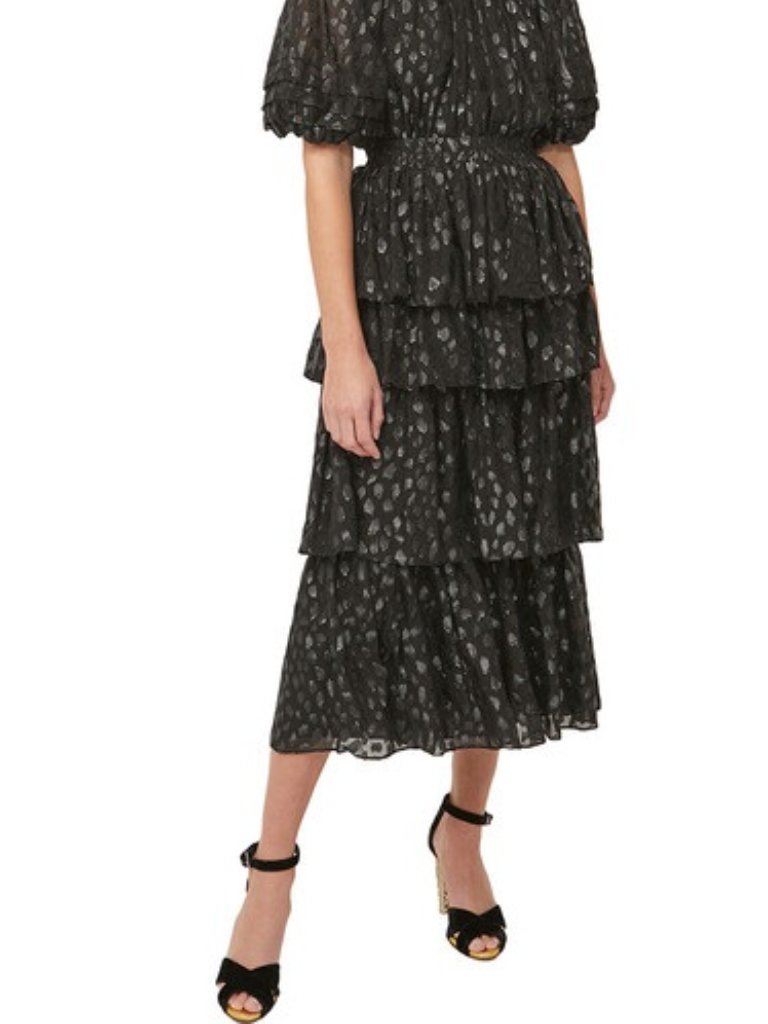 Rare Nwt $409 Rhode Lulu Tiered Midi Skirt In Black Metallic Size Xs